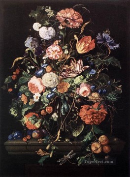 バロック Painting - ガラスの花と果物 オランダバロック ヤン・ダヴィッツ・デ・ヘーム